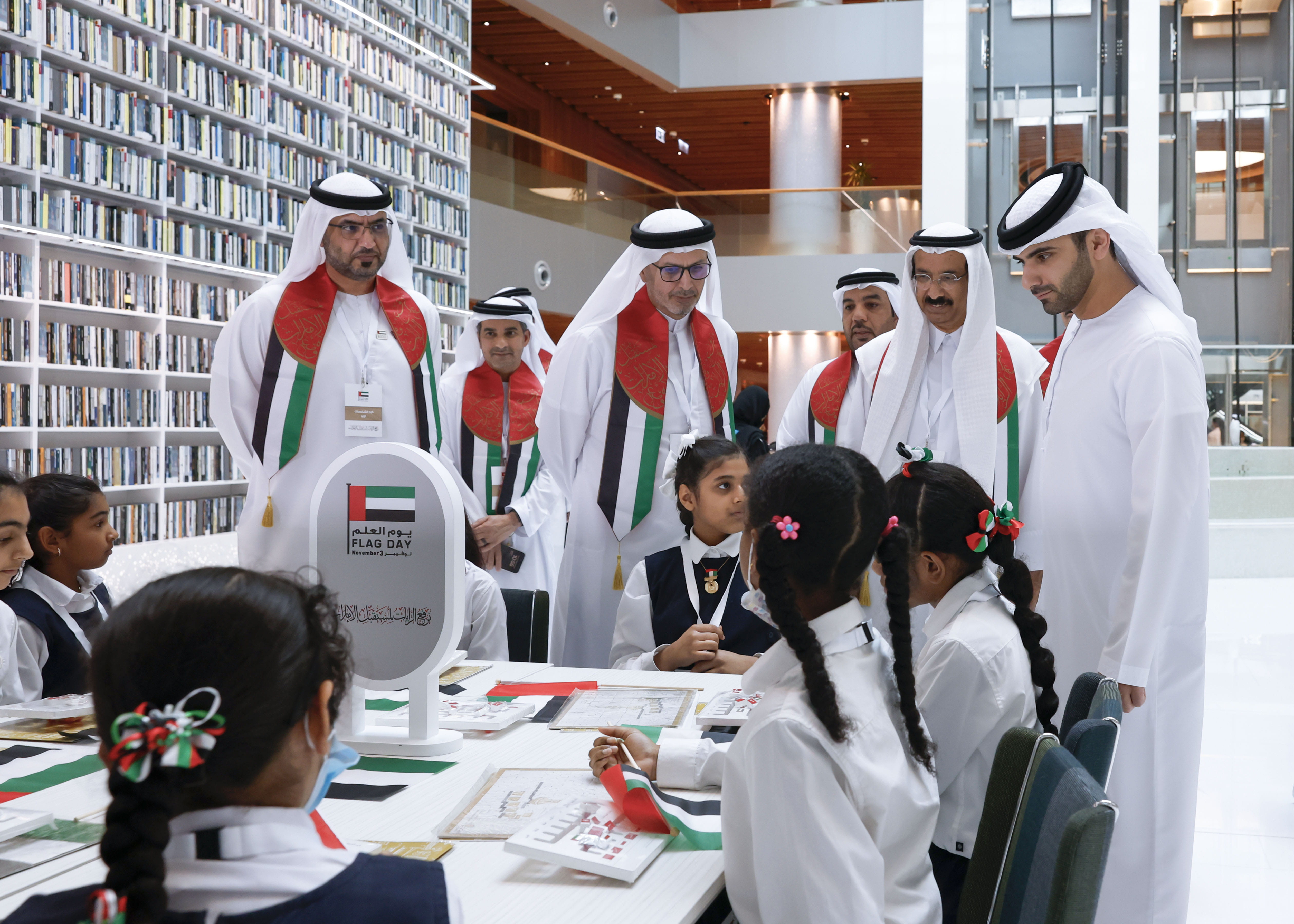 Mansoor Bin Mohammed Hoists The Uae Flag At The Mohammed Bin Rashid Library