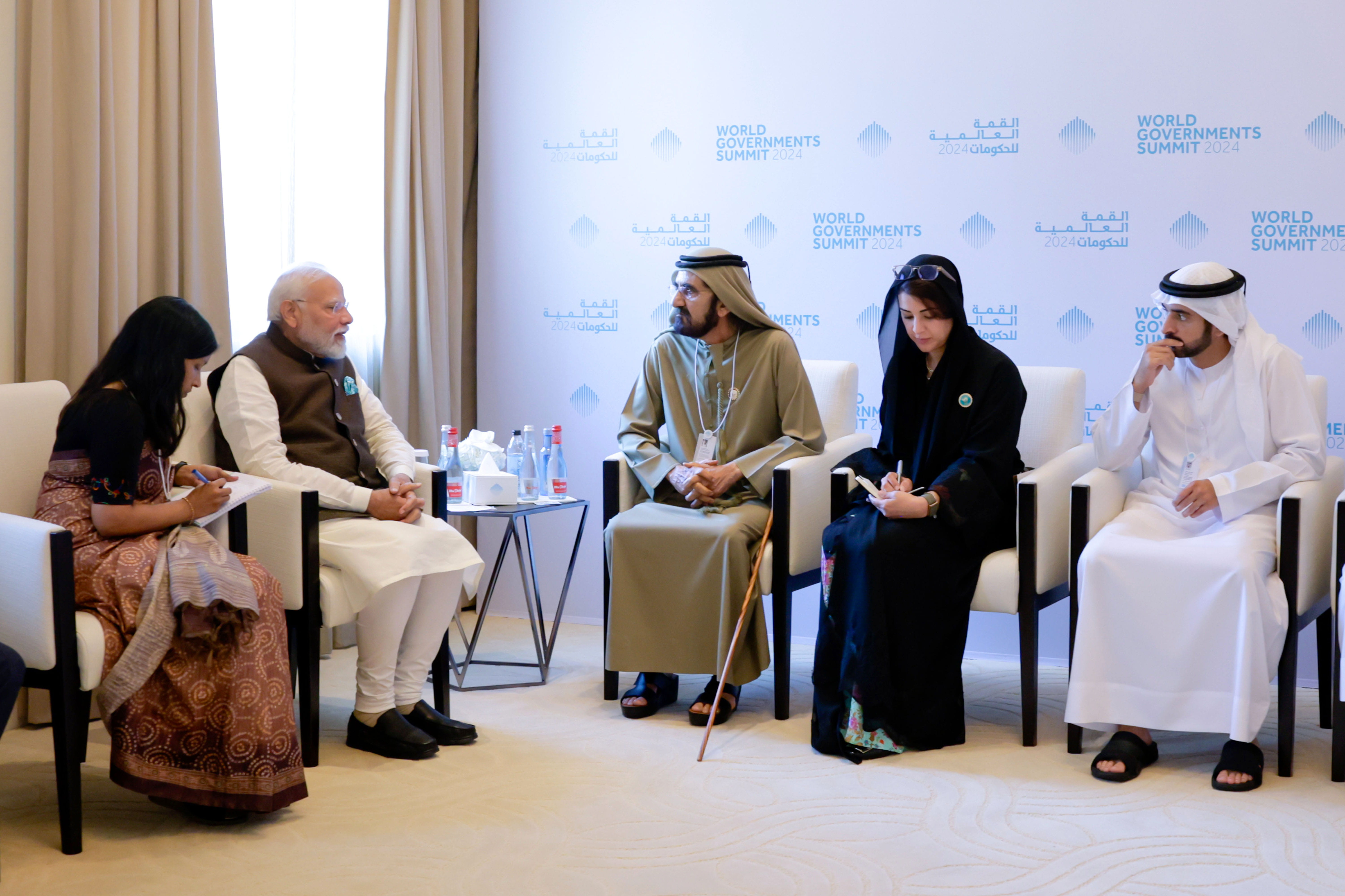 Mohammed bin Rashid meets with the Prime Minister of India at the WGS